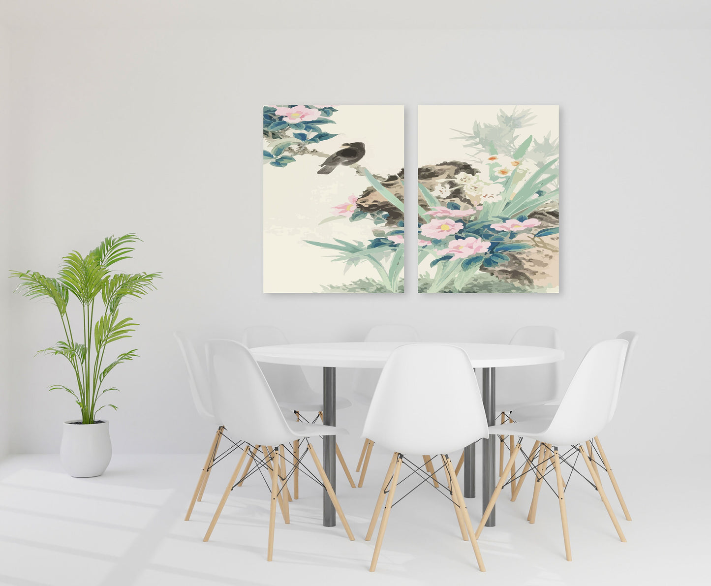 Floral asian wall decor, sakura bonsai tree wall art, sakura blossoms canvas painting japanese wall art bird prints wall art gift home decor