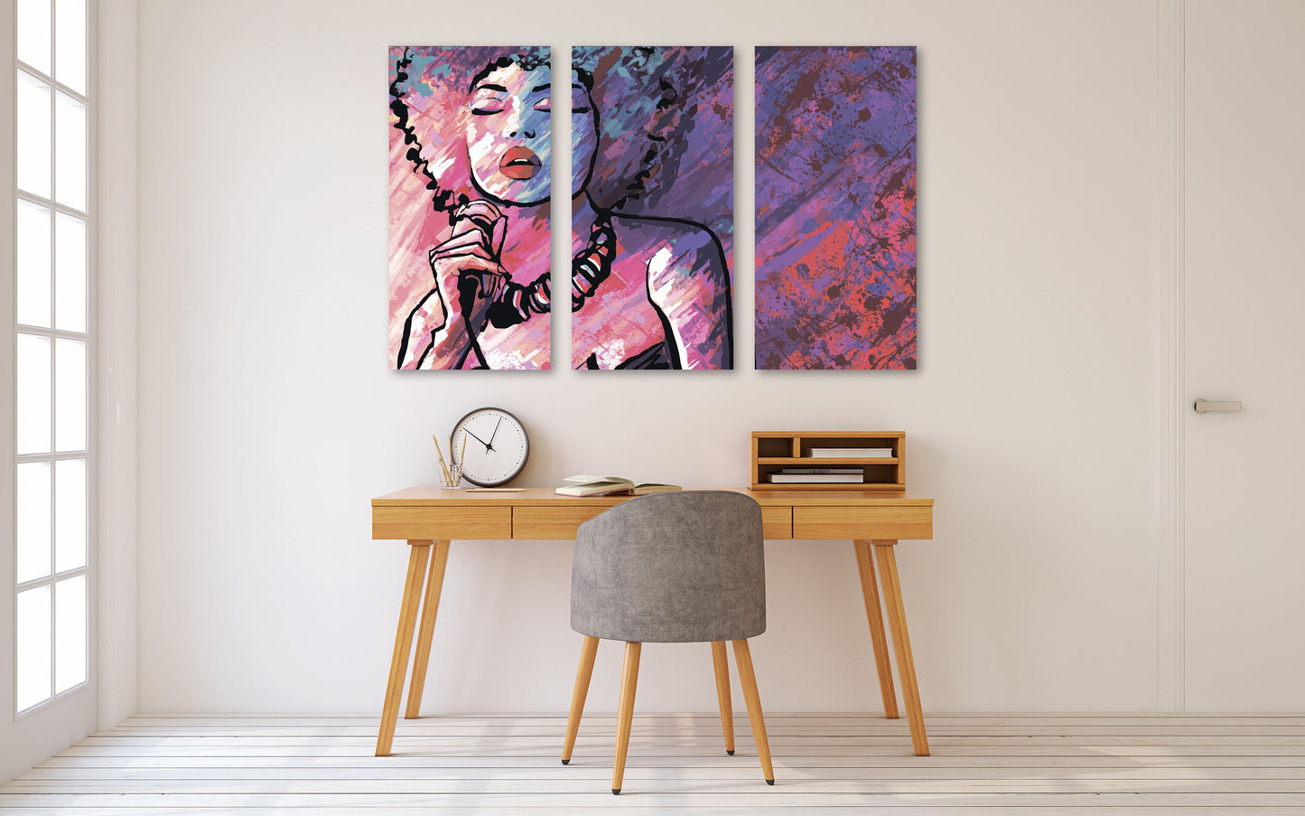 Trendy Black Afro woman canvas wall art  African american bright wall art multi panel extra large canvas art painting