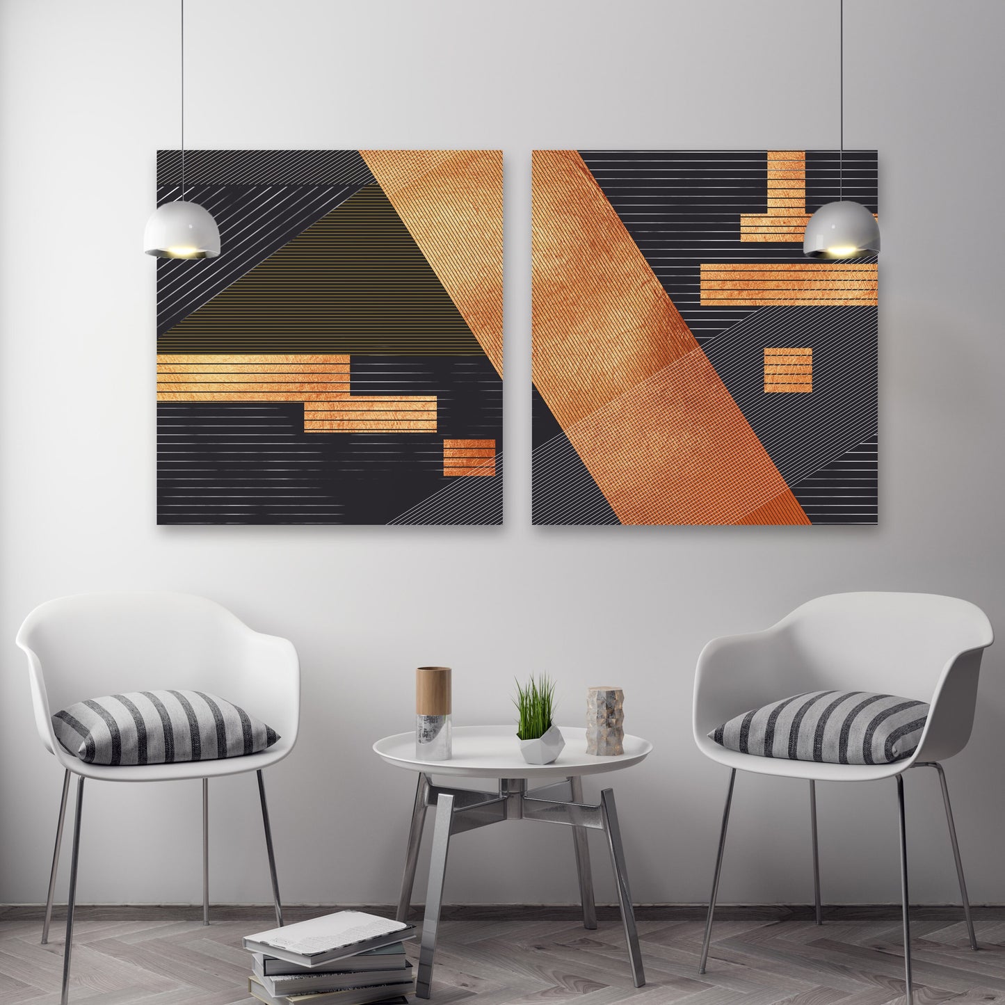 Multi piece abstract canvas wall decor, extra large trendy wall art, set of three geometric modern abstract housewarming prints for gift