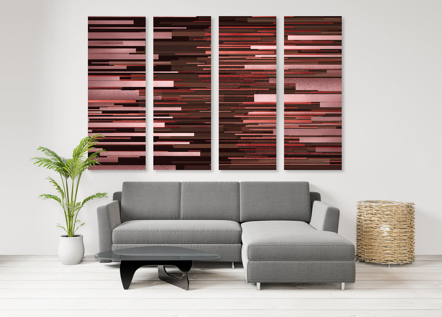 Abtract line extra large print canvas wall art, set of 3 red wall arts, modern abstract multi panel home wall decor, printable wall art
