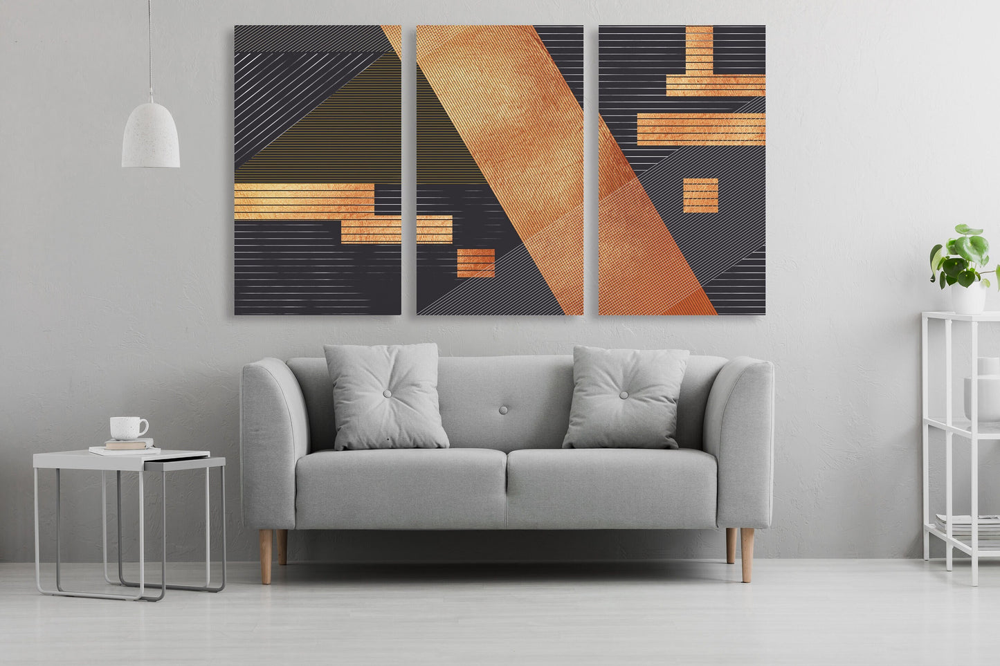 Multi piece abstract canvas wall decor, extra large trendy wall art, set of three geometric modern abstract housewarming prints for gift