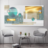 Extra large geometric wall art, odern abstract canvas art print, multi panel canvas wall decor, set of 3 art prints for gift in gold & blue