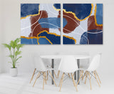 Extra large absrtact multi panel canvas wall art, modern set of three prints in blue and brown colors, colorful wall artwork for gift