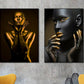 Modern framed canvas wall art paintings, home wall fashion decor in gold and black, two panel  print wall art with woman in floating frame