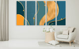 Modern abstract wall art with waves in blue colors, multi panel canvas room wall decor, extra larde set of three printable artworks
