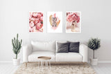 Set of three floral print wall arts in floating frame, modern framed floral artwork, bink flowers canvas print, inspiritual saing wall art