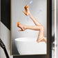Modern framed erotic canvas print, extra large canvas artwork with woman legs, trendy canvas painting for bathroom, floating frame print