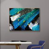 Abstract colorful framed wall art, large blue float frame canvas print, modern conceptual oil canvas artwork, simple abstract wall art