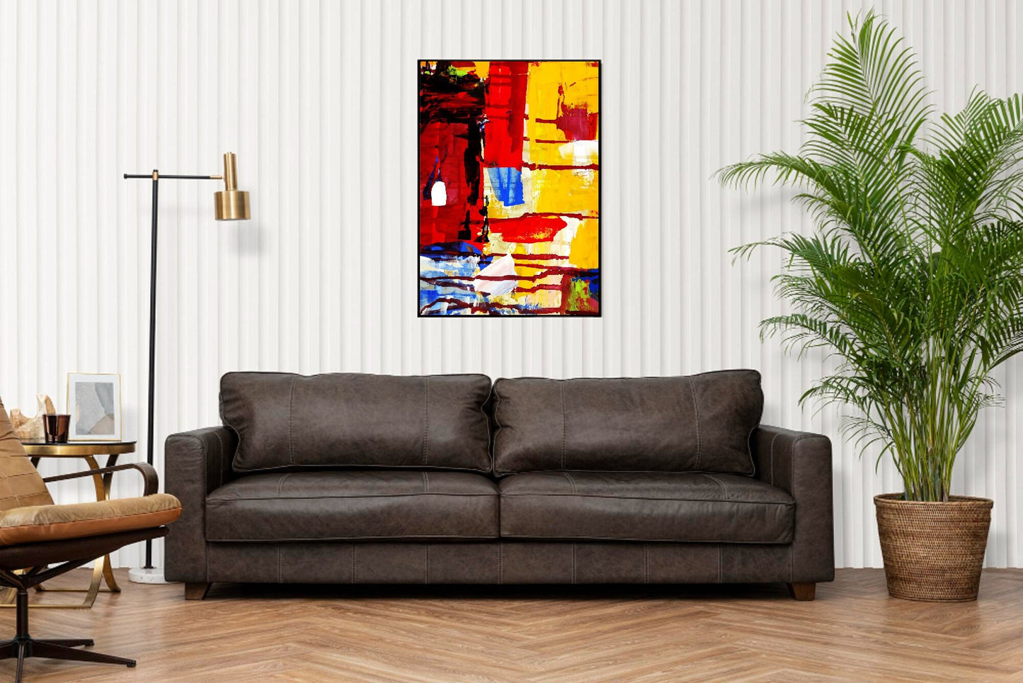 Colorful abstract wall art, large framed canvas print, contemporary floater frame artwork, vibrant multi color print, hanging canvas art