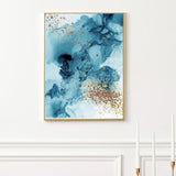 Abstract blue gold canvas print, large float frame wall art, blue wave canvas painting, contemporary framed wall art, minimalist artwork