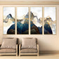 Abstract framed blue mountains canvas wall art, large landscape printable wall art in gold floating frame, set of 3 artworks for home