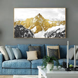Golden mountain canvas wall art, gold floater frame printable artwork, large nature canvas print, landscape wall art, housewarming gift