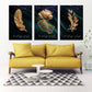 Set of 3 botanical wall prints, gold plants canvas art in floating frame, fashion gold canvas wall art, gold leaves framed printable artwork