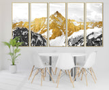Multi panel gold mountains wall framed canvas painting, set of 3 wall mountain arts in gold floating frame, asian nature wall art for gift