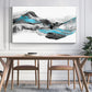 Large framed abstract canvas print, black white printable artwork in floating frame, modern abstract mountains wall art for living room