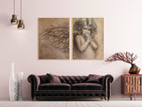Large angel canvas wall art, religious framed painting on canvas, printable multi panel angel artwork in floater frame, hanging wall decor
