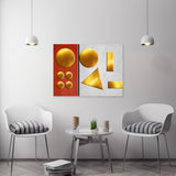 Abstract framed geometrical wall art, circles hanging wall decor in floater frame, modern orange and white printable artwork for living room