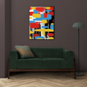 Abstract brush stroke framed canvas wall art, colorful floating frame canvas print, modern multi colored hanging wall decor for living room