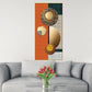 Abstract framed geometrical wall art, large orange floater frame living room canvas print, trendy printable interior picture with circles