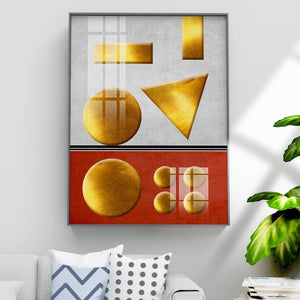 Abstract framed geometrical wall art, circles hanging wall decor in floater frame, modern orange and white printable artwork for living room