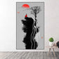 Abstract framed wall art, vertical canvas print, extra large floater frame hanging wall decor, Asian style printable artwork for living room