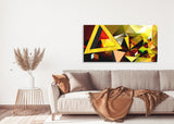 Abstract geometrical floater frame artwork, extra large yellow canvas wall art, printable framed wall hanging decor with triangles