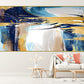 Abstract blue gold framed wall art, extra large printable canvas artwork, modern floater frame wall art, living room hanging wall gecor