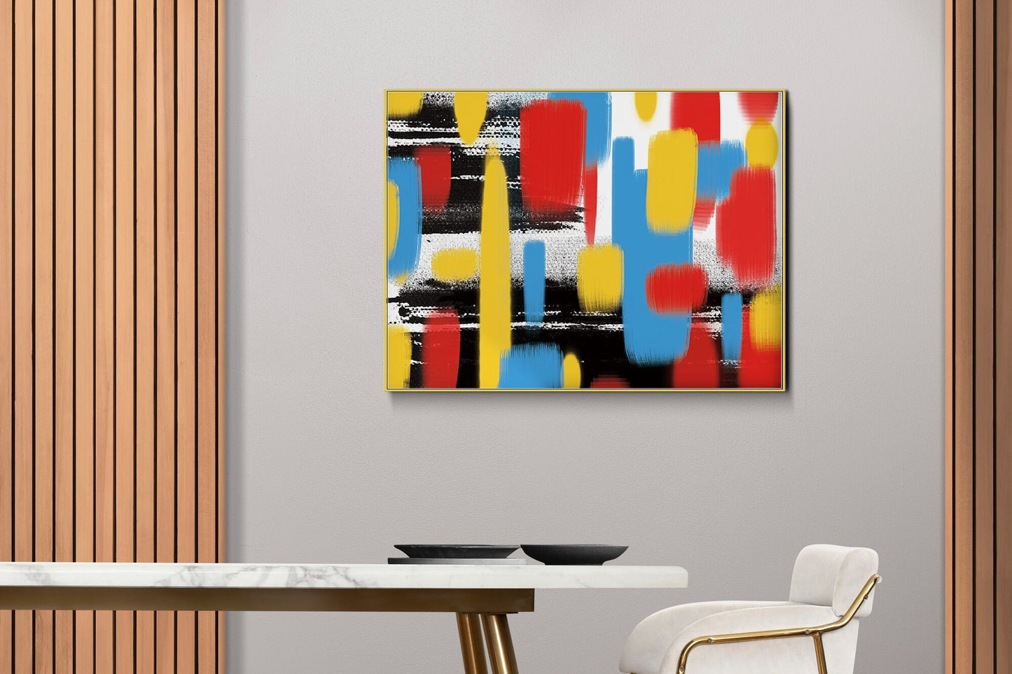 Abstract brush stroke framed canvas wall art, colorful floating frame canvas print, modern multi colored hanging wall decor for living room