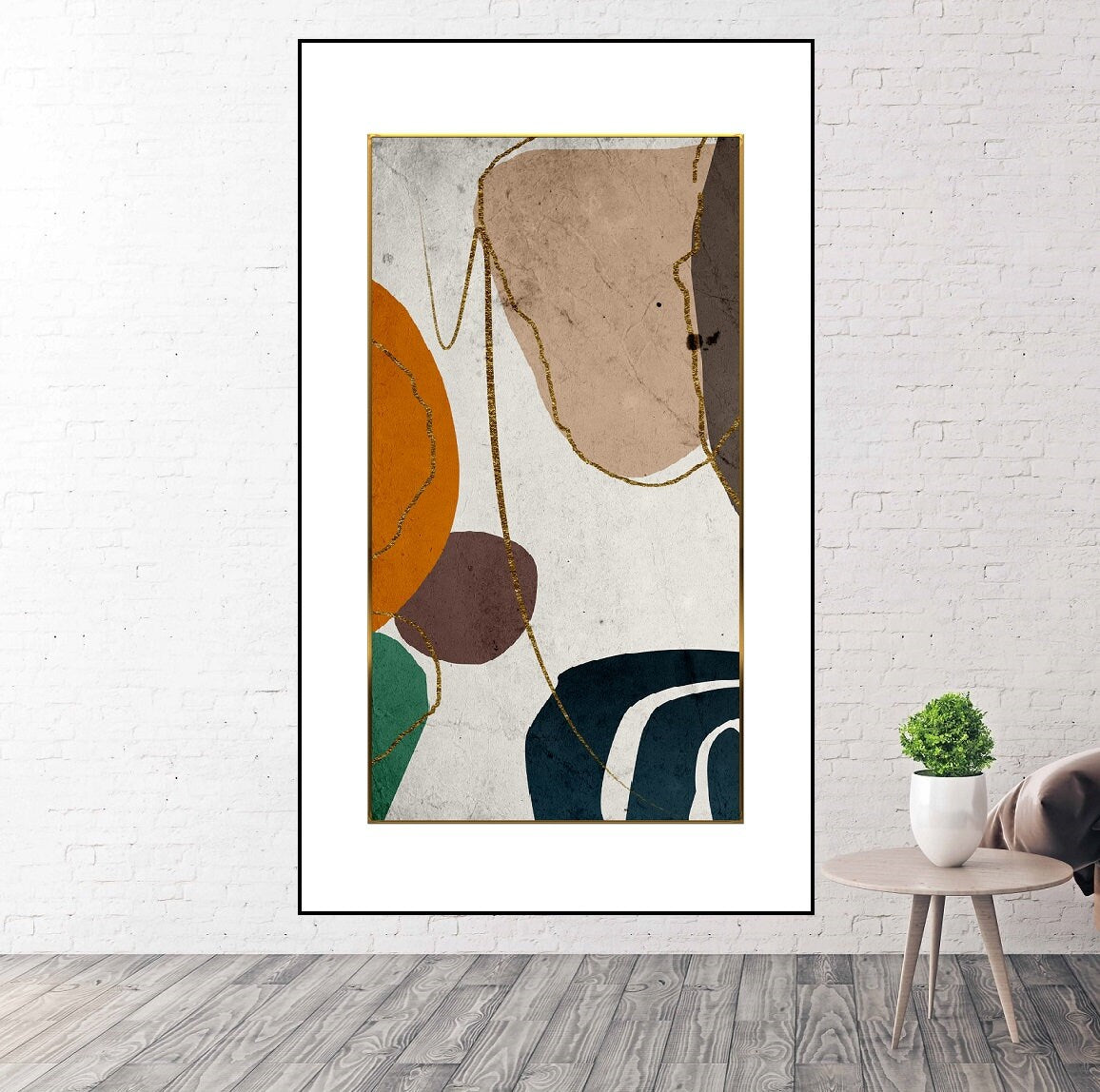Abstract framed canvas wall art, colorful floater frame vertical painting, extra large framed living room wall art, modern abstract artwork