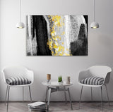 Large abstract hanging wall decor, floating frame canvas print, modern black gold wall art, framed living room wall art, abstract artwork
