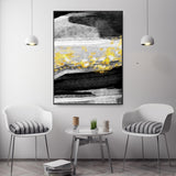 Large abstract hanging wall decor, floating frame canvas print, modern black gold wall art, framed living room wall art, abstract artwork