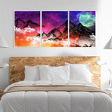 Set of 3 colorful nature floater frame wall art, extra large framed landscape artwork, mountains wall art, modern living room canvas print