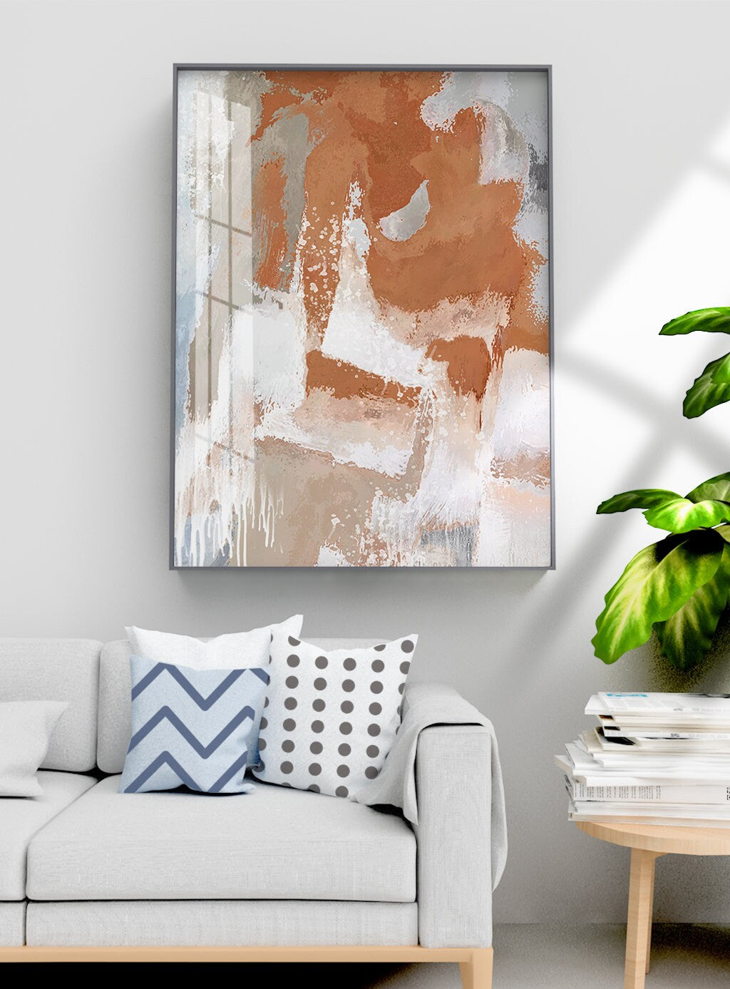 Abstract canvas wall art in floater frame, extra large calm hanging wall decor, modern printable living room artwork, contemporary wal art