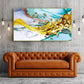 Large butterfly wall art, floater frame abstract artwork, golden butterflies canvas print, framed living room wall art, colorful artwork