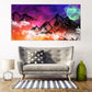 Large colorful fantasy floating frame wall art, smoky mountains canvas print, multicolored printable framed living room hanging wall decor