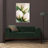 Large floral framed wall art, tulips canvas print in floater frame, vertical oil painting hanging wall decor, printable botanical artwork