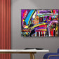 Large abstract wall art, framed street art canvas print, floatind frame, printable graffiti artwork, original living room hanging wall decor