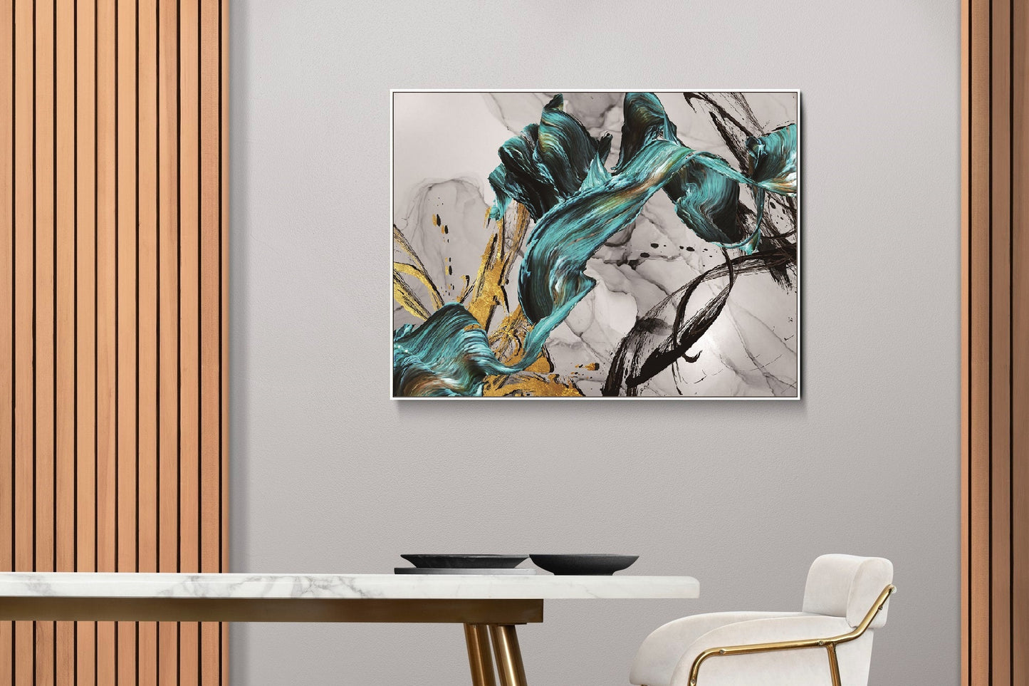 Abstract printable wall art, white blue floating frame artwork, extra large modern canvas print, contemporary bedroom hanging wall decor