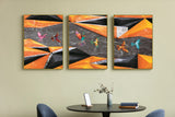 Set of three large framed canvas artwork, abstract birds floater frame wall art, printable black orange hanging wall decor for bedroom