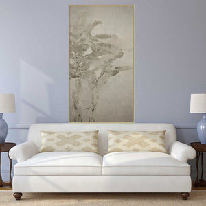 Large grey wall art, framed botanical canvas print, floating frame hanging wall decor, vertical wall art for living room, bedroom artwork