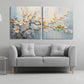 Cherry blossom wall art set, Japanese oil painting hanging canvas print, multi panel asian artwork, sacura painting, bonsai wall art