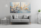 Cherry blossom wall art set, Japanese oil painting hanging canvas print, multi panel asian artwork, sacura painting, bonsai wall art