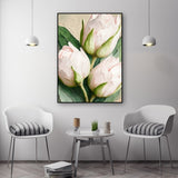 Large floral framed wall art, tulips canvas print in floater frame, vertical oil painting hanging wall decor, printable botanical artwork