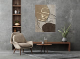 Large one line wall art, abstract floater frame canvas print, grey brown hanging wall decor, fashion vertical artwork, living room wall art