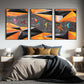 Set of three large framed canvas artwork, abstract birds floater frame wall art, printable black orange hanging wall decor for bedroom
