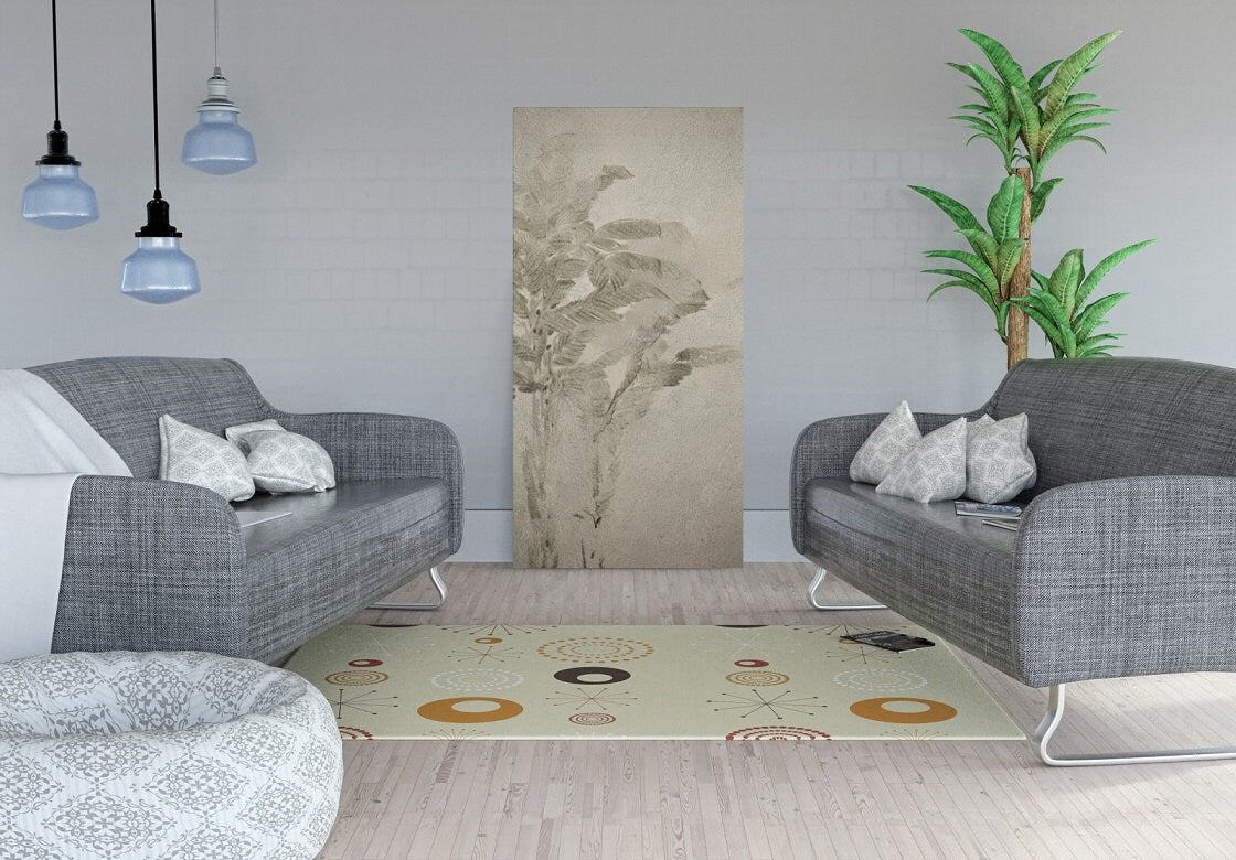 Large grey wall art, framed botanical canvas print, floating frame hanging wall decor, vertical wall art for living room, bedroom artwork