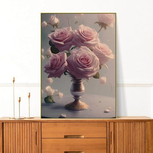 Large floral printable wall art, floater frame roses artwork, pink flowers canvas print, big boquete artwork, hanging bedroom wall decor