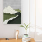 Large oil painting canvas print, floater frame mauntains wall art, abstract landscape hanging wall decor, green grey living room artwork
