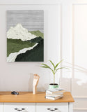 Large oil painting canvas print, floater frame mauntains wall art, abstract landscape hanging wall decor, green grey living room artwork