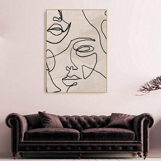 Abstract hanging wall decor, one line printable artwork, modern floating frame wall art, fashion canvas print, faces wall art for bedroom